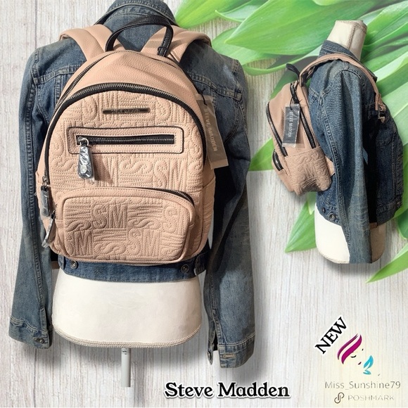 Steve Madden NEW - medium backpack adjustable straps - blush pink - monogram - Picture 1 of 6